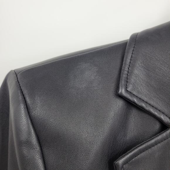 Inc M Black Cropped Leather Jacket Collared Long Sleeve Lasercut Open - Picture 4 of 8